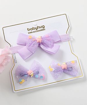 Babyhug Bow Design Headband with 2 Hair Clips - Purple