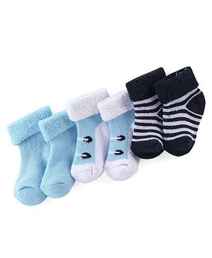 Cute Walk By Babyhug Anti Bacterial Ankle Length Socks Solid & Stripe Design Pack of 3- Blue Black & White
