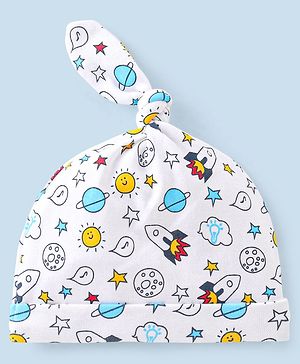 Babyhug 100% Cotton Knit Cap Space Print -White