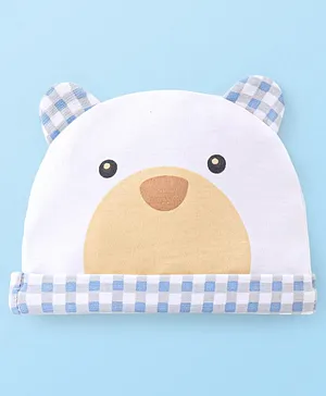 Babyhug 100% Cotton Knit Cap Bear Design -White