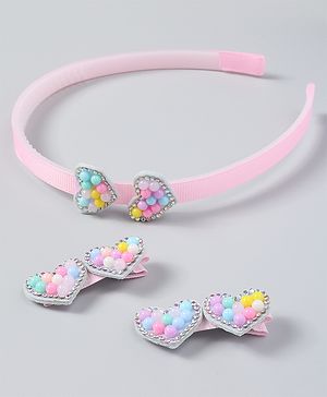 Babyhug Free Size Hair Accessories Combo Set of 3 Heart Applique - Pink