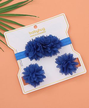 Babyhug Free Size Hair Accessories Combo Set of 3 with Floral Corsage - Blue
