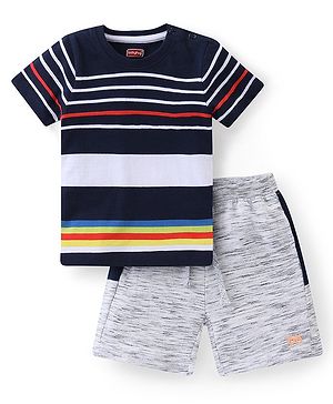 Babyhug Single Jersey Knit Half Sleeves Striped T-Shirt with Short Set - Multicolour