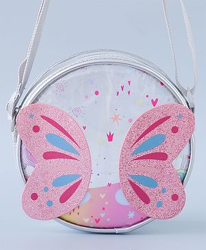Babyhug Transparent Sling Bag with Butterfly Applique - Silver