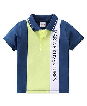 Babyhug Cotton Knit Text Graphics  Cut & Sew Polo T-Shirt - Navy & Green