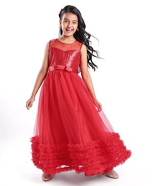 Pine Kids Sleeveless Party Gown with Sequin Detailing - Red