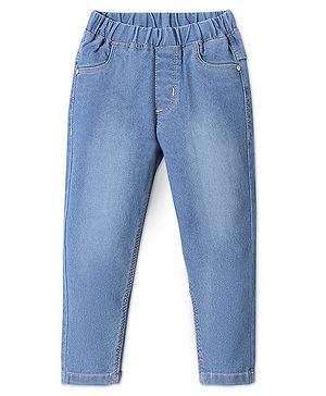 Babyhug Denim Full Length With Stretch Jegging Solid Colour - Medium Blue