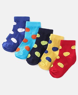 Cute Walk by Babyhug Cotton Blend Rich Non Terry Antibacterial Ankle Length Socks Polka Dots Design Pack of 5 - Multicolour