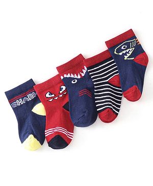 Cute Walk by Babyhug  Anti-Bacterial Ankle Length Shark Graphics Pack Of 5- Multicolour