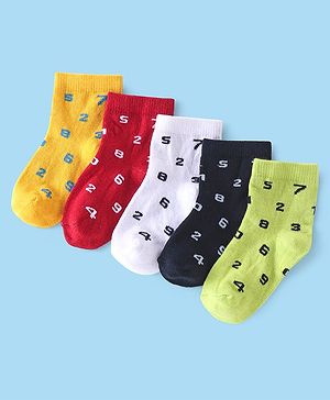 Cute Walk by Babyhug Anti Bacterial Cotton Rich Non Terry Ankle Length Socks Pack Of 5 - Multicolour