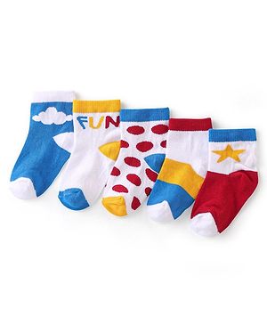 Cute Walk by Babyhug Anti Bacterial Cotton Rich Non Terry Ankle Length Socks Star Print Pack of 5 - Multicolour