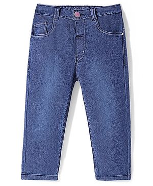 Babyhug Full Length Solid Color Denim Jeans With Stretch - Dark Blue