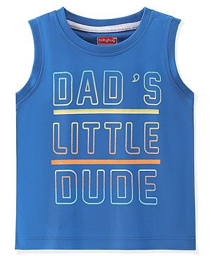 Babyhug 100% Cotton Sleeveless T-Shirt Text Print - Blue