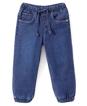 Babyhug Full Length  With Stretch Denim Joggers Solid Colour  - Dark Blue
