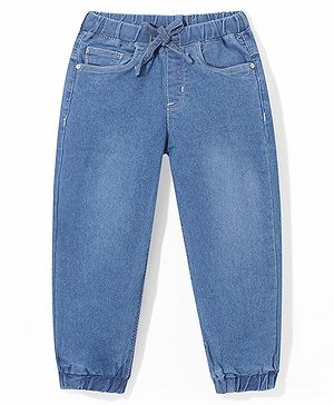 Babyhug Full Length with Stretch Denim Joggers Solid Colour - Medium Blue