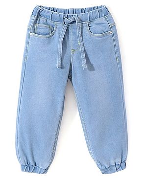 Babyhug Full Length  With Stretch Denim Joggers Solid Colour  - Light Blue