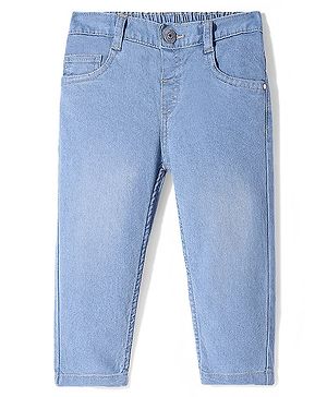 Babyhug Full Length Solid Color Denim Jeans With Stretch - Light Blue