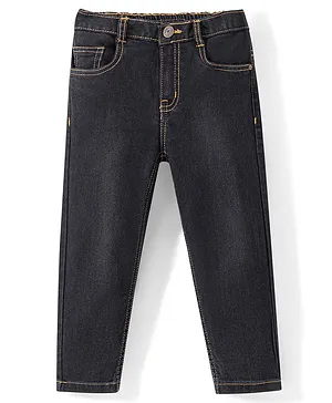 Babyhug Full Length Solid Color Denim Jeans With Stretch - Black