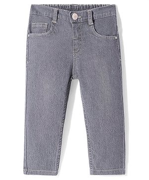 Babyhug Full Length Solid Color Denim Jeans With Stretch - Grey