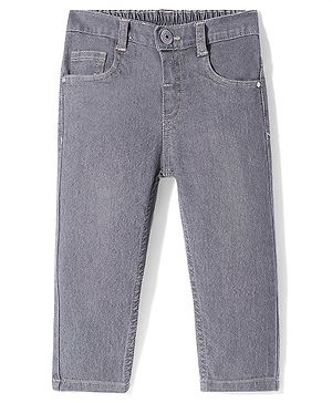 Babyhug Full Length Solid Color Denim Jeans With Stretch - Grey