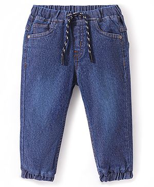 Babyhug Denim Full Length Solid Colour Jogger With Stretch - Light Blue