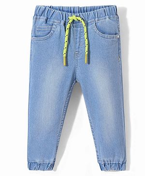 Babyhug Denim Full Length With Stretch Joggers - Light Blue