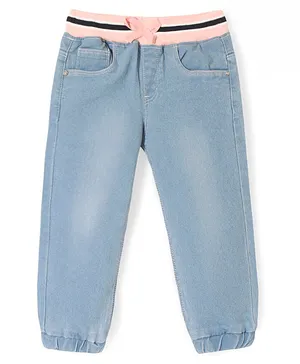 Babyhug
                              Full Length Denim Washed Joggers with Bow
                              Detailing - Light Blue