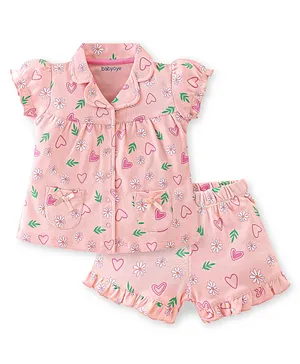 Babyoye Cotton Knit Eco Conscious Half Sleeves Night Suits Floral Print- Pink