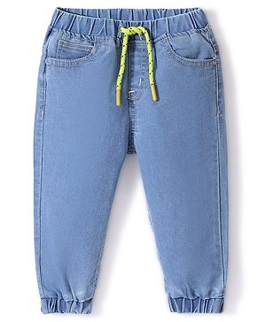 Babyhug Denim Full Length Joggers With Stretch - Light Blue