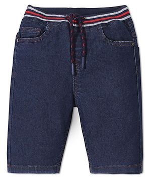 Babyhug Denim Knee Length Ribbed Waist Jamaican - Dark Blue