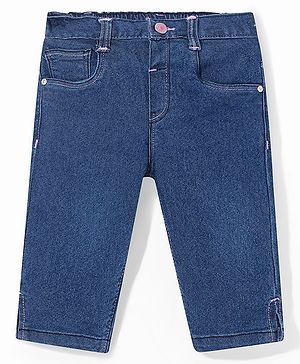 Babyhug Denim Washed Stretchable Capris - Dark Blue