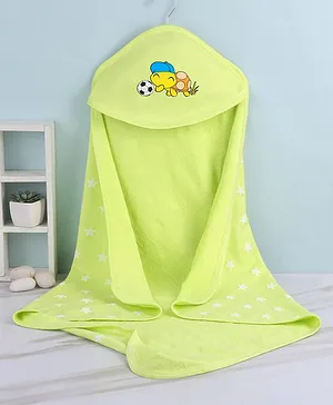 Babyhug Terry Cotton Knit Two Layer Towel with Hood Star Print L 76.2 x B 76.2 cm - Green