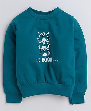 Aww Hunnie Full Sleeves Cartoon Printed Cotton Terry Autumn Winter Sweatshirt - Green