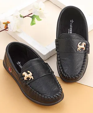 Cute Walk by Babyhug Slip On Loafer Shoes with Horse Applique- Black