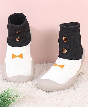 Cute Walk by Babyhug Slip On Sock Shoes Bow Design- Black Yellow & White