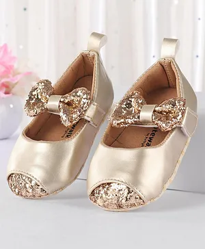 Cute Walk by Babyhug Velcro Closure Booties Bow Applique & Sequin Detailing- Gold