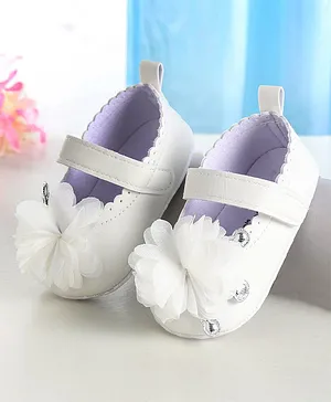 Cute Walk by Babyhug Slip On Booties with Floral Corsage & Velcro Closure - White