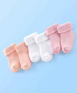 Cute Walk by Babyhug Ankle Length Anti-Bacterial Cotton Rich Terry Solid Color Socks Pack of 3 - Multicolor