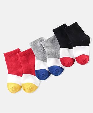 Cute Walk By Babyhug Anti Bacterial Cotton Rich Terry Socks Stripes Pack Of 3 - Red White & Blue