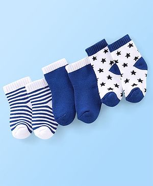Cute Walk by Babyhug Ankle Length Anti-Bacterial Cotton Rich Terry Socks Stripes & Star Design Pack of 3 - Multicolor
