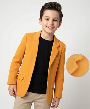 Pine Kids Knitted Full Sleeves Solid Colour Blazer - Mustard