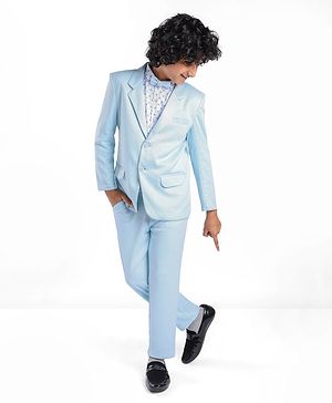 Pine Kids Full Sleeves Party Suit With Bow Solid Colour- Sky Blue