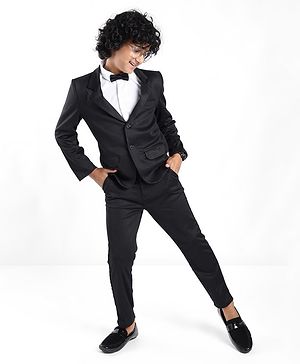 Pine Kids Full Sleeves 3 Pieces Party Suit With Bow Solid Colour - Black & White