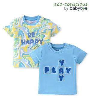Babyoye 100% Cotton with Eco Jiva Finish Half Sleeves T-Shirts Marble Print Pack of 2 - Blue & Yellow