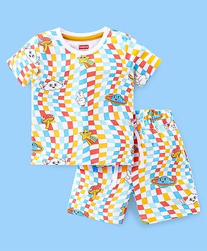 Babyhug 100% Cotton Knit Single Jersey Half Sleeves T-Shirt & Shorts Checkered - Multicolour