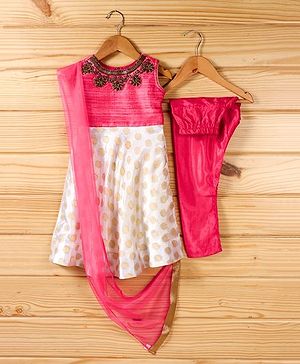 Babyhug Sleeveless Kurti & Churidar Set With Dupatta - Pink