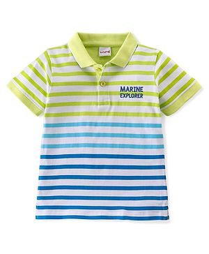 Babyhug 100% Cotton Knit Half Sleeves Striped Polo T-Shirt with Embroidery Detailing- Multicolor