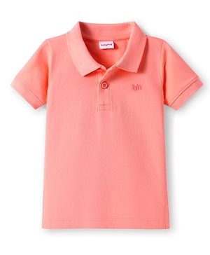 Babyhug 100% Cotton Knit Half Sleeves Solid Colour Polo T-Shirt - Peach