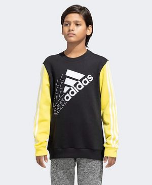 Adidas Kids Cotton Full Sleeves Sports Sweatshirt Logo Print- Black