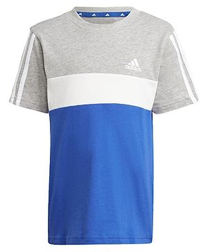 Adidas Kids Half Sleeves Colour Block T-Shirt Logo Print  - Blue